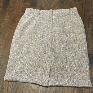 Vintage Petillante Herringbone Wool Blend Tweed Skirt Brown/ Ivory Size Small
